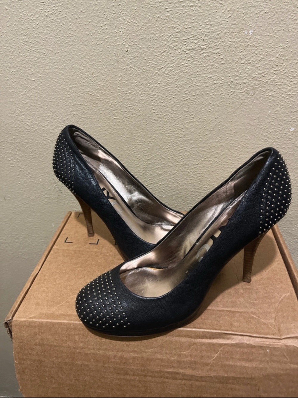 DKNYC Black Studded Pointed-Toe High Heels